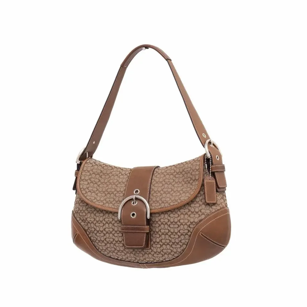 COACH 6808 Y2K Soho Brown Signature Leather Canvas Buckle Hobo Shoulder Bag RARE